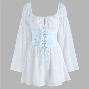 White & Blue Floral Corset Dress